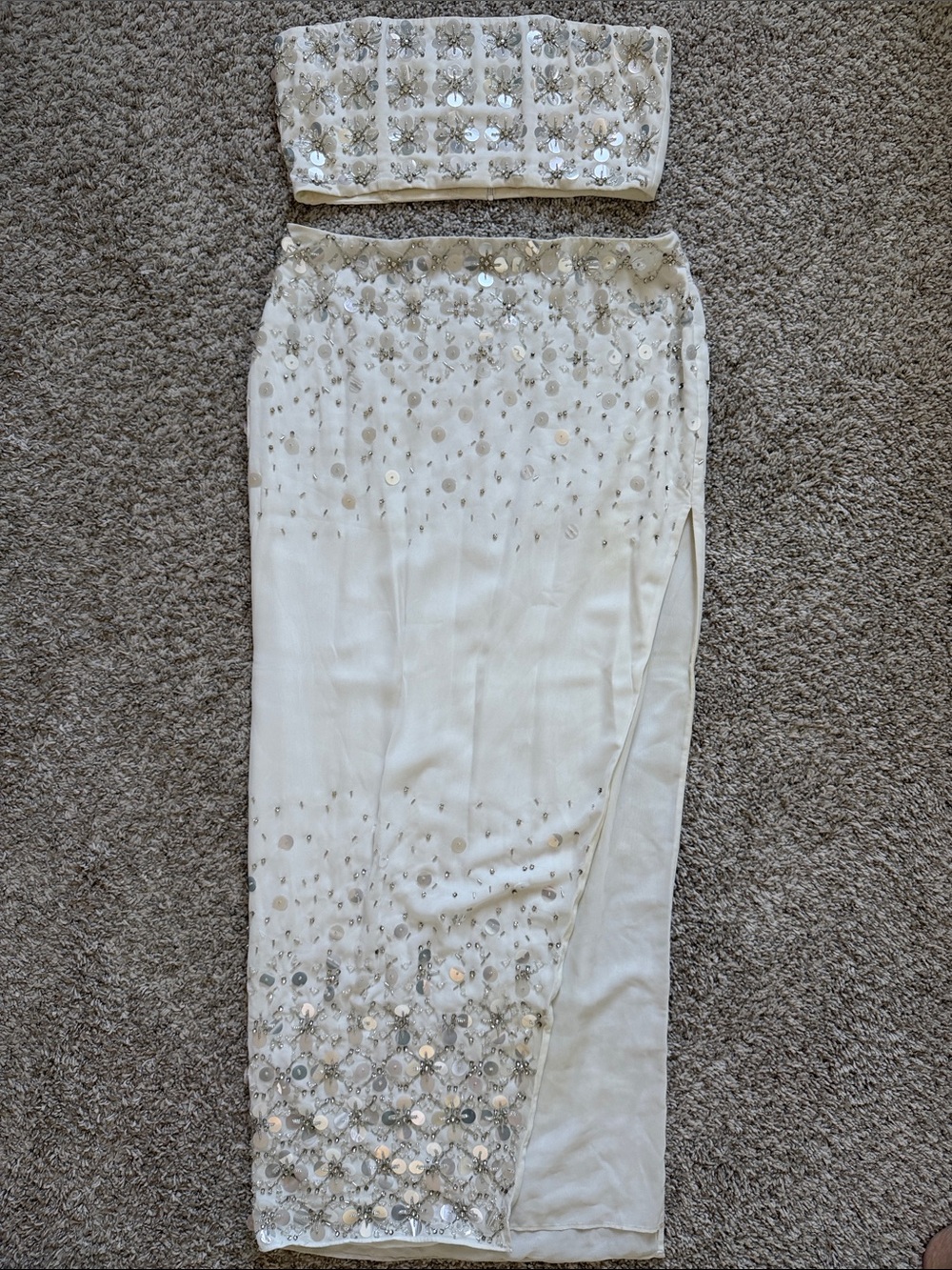 Oh Polly Embellished White Sequin Two-Piece Skirt Set